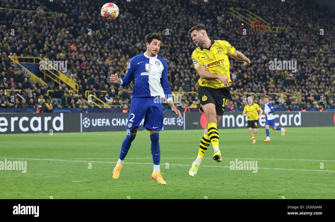 Firo : 16.04.2024, calcio, UEFA CHAMPIONS LEAGUE, stagione 2023/2024, UCL, CL, quarti di finale, ritorno partita Atletico Madrid - BVB, Borussia Dortmund - Atletico Madrid, tribilo goal per 3:2 Niclas Fullkrug Foto Stock