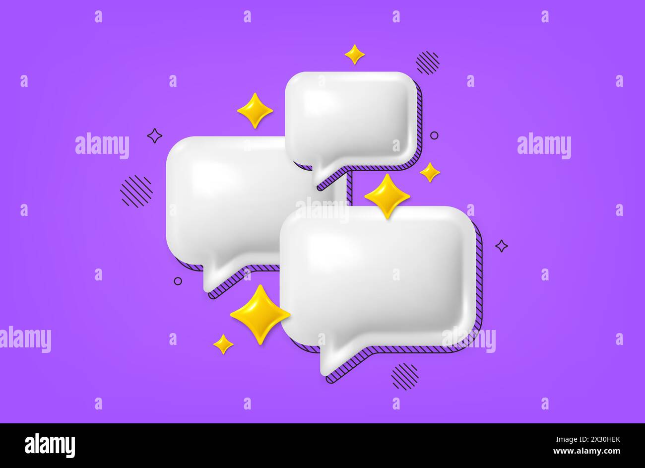 Icona 3d del fumetto vocale della chat. Icona commento finestra vuota. Caselle dei messaggi di conversazione. Banner dialogo social media. Vettore Illustrazione Vettoriale