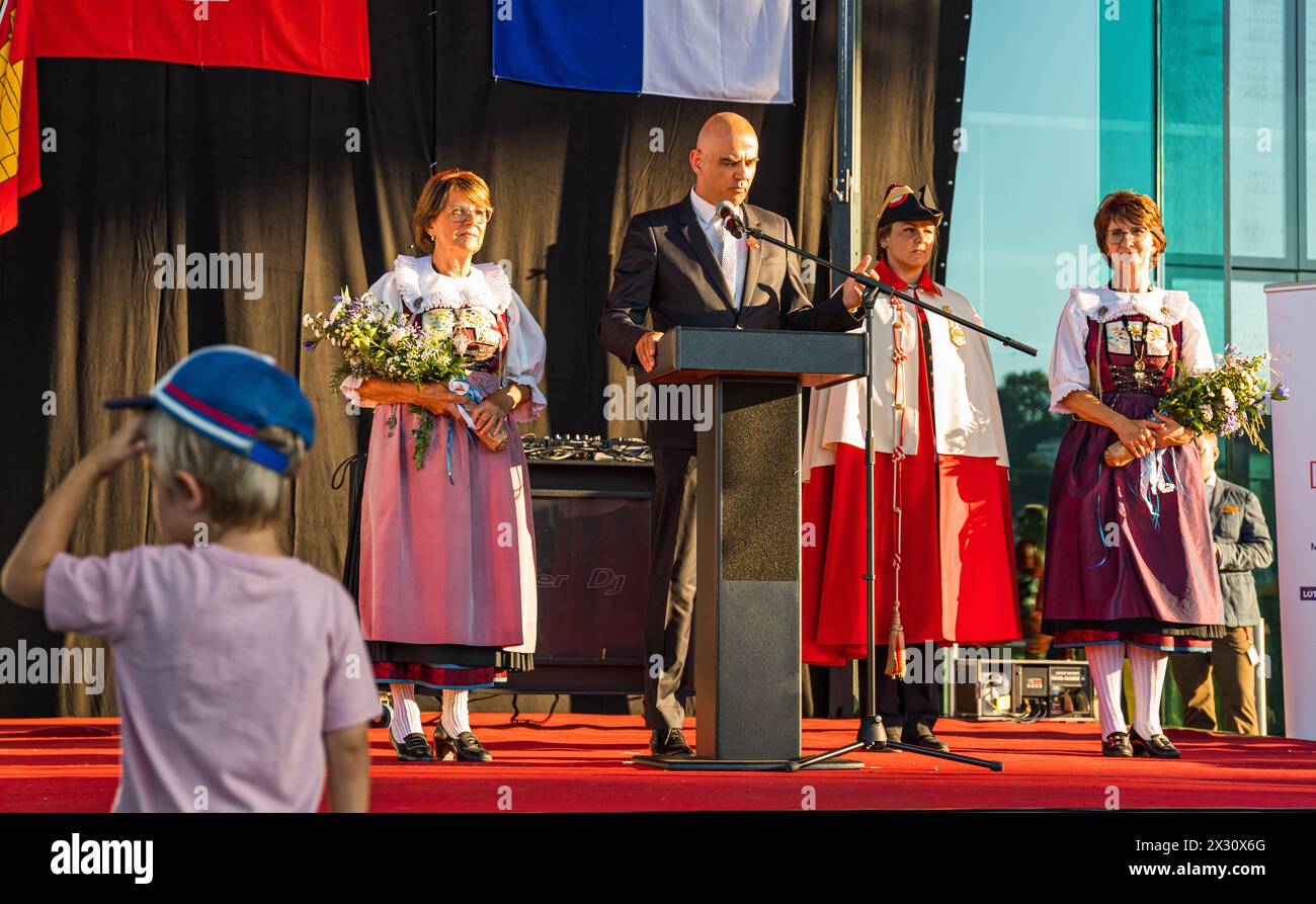 Bundesrat Alain Berset bei der Festansprache bei der Luzerner Bundesfeier. (Lucerna, Svizzera, 31.07.2022) Foto Stock