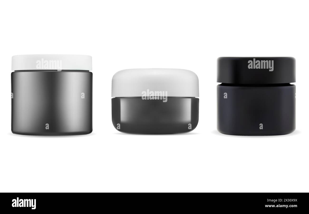 Vasetto crema cosmetica viso, design modello contenitore vettoriale. Contenitore rotondo realistico per la pulizia del corpo della polvere facciale. La carta lucida vuota può essere mockup per cosmet Illustrazione Vettoriale