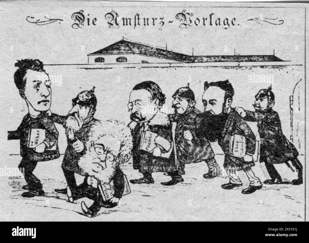 Sudermann, Hermann, 30.9.1857 - 21.11.1928, scrittore tedesco, caricatura, "The Overthrow Draft", ADDITIONAL-RIGHTS-CLEARANCE-INFO-NOT-AVAILABLE Foto Stock