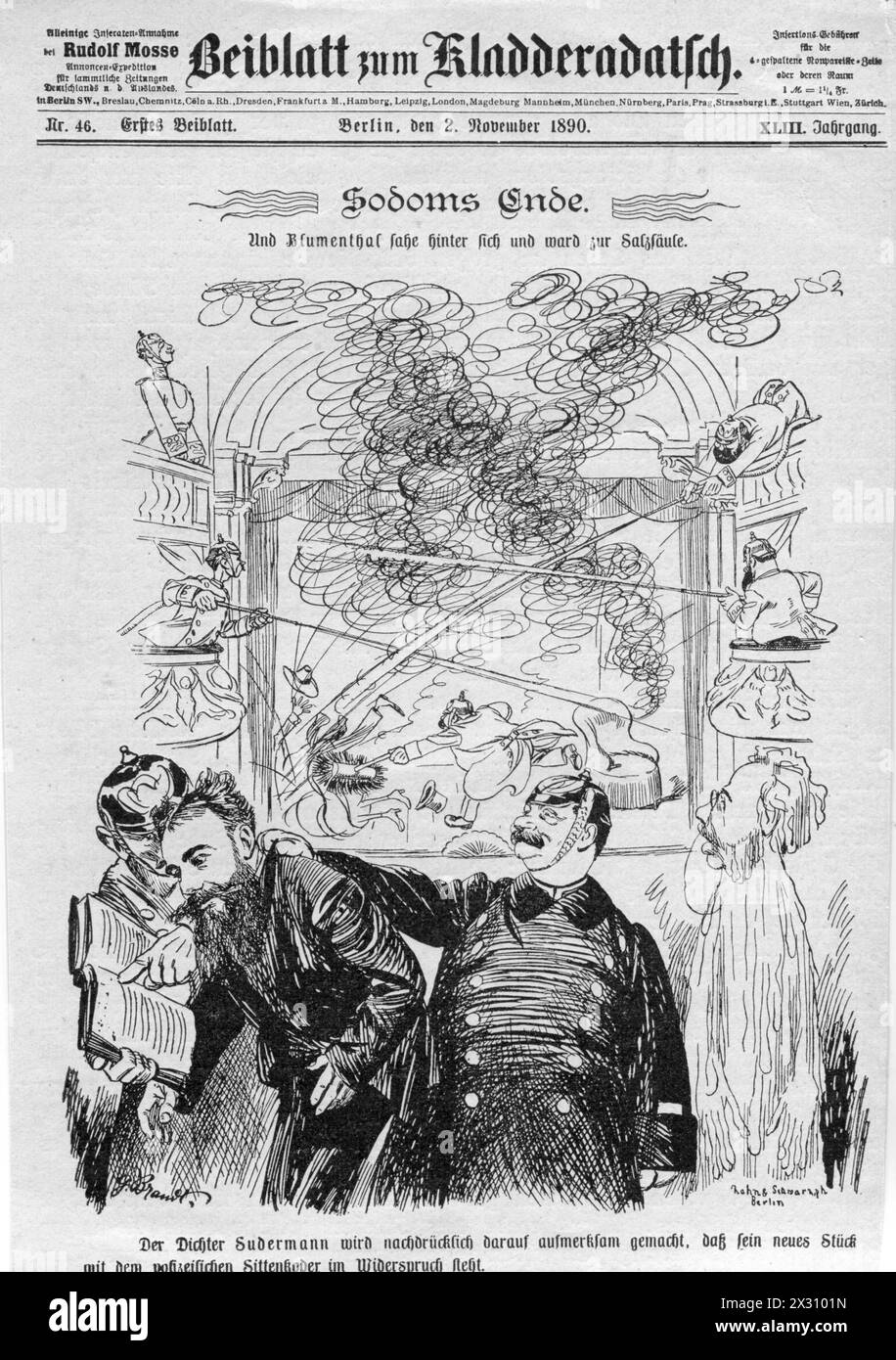 Sudermann, Hermann, 30.9.1857 - 21.11.1928, scrittore tedesco, caricatura, "SODOMS END", ADDITIONAL-RIGHTS-CLEARANCE-INFO-NOT-AVAILABLE Foto Stock