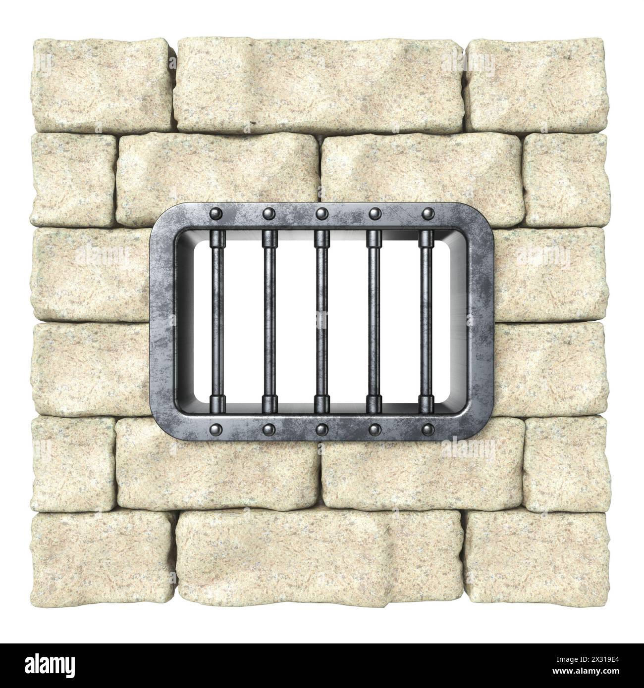 Illustrazione di rendering 3D della finestra prigione isolata su sfondo bianco Foto Stock