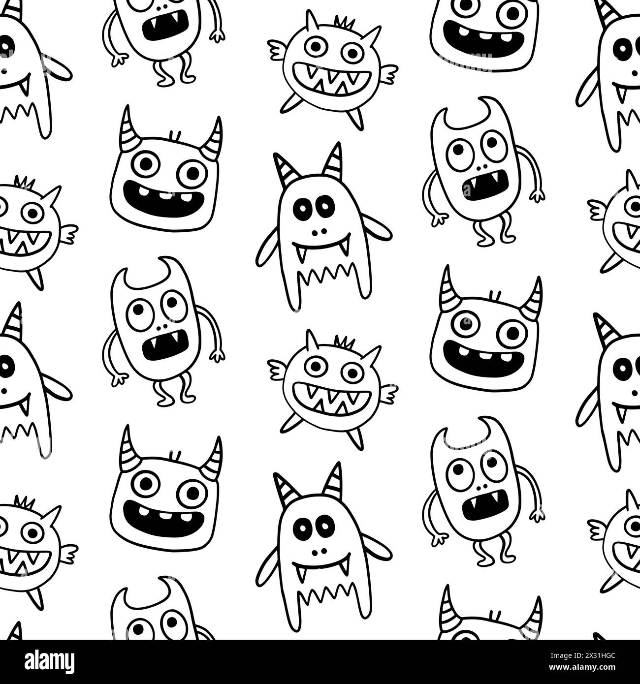 Carino Halloween Monsters Creatures Seamless Pattern Illustrazione Vettoriale