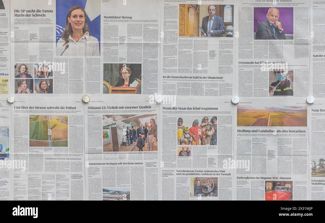 Die Schaffhauser Nachrichten ist eine Regionalzeitung. Ihren Sitz Hat sie in der Vordergasse in der Schaffhauser Altstadt. (Schaffhausen, Schweiz, 06. Foto Stock