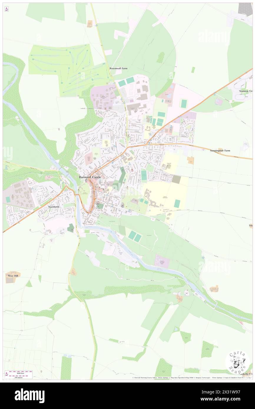 Barnard Castle, County Durham, GB, Regno Unito, Inghilterra, N 54 32' 35'', S 1 55' 1'', MAP, Cartascapes Map pubblicata nel 2024. Esplora Cartascapes, una mappa che rivela i diversi paesaggi, culture ed ecosistemi della Terra. Viaggia attraverso il tempo e lo spazio, scoprendo l'interconnessione del passato, del presente e del futuro del nostro pianeta. Foto Stock