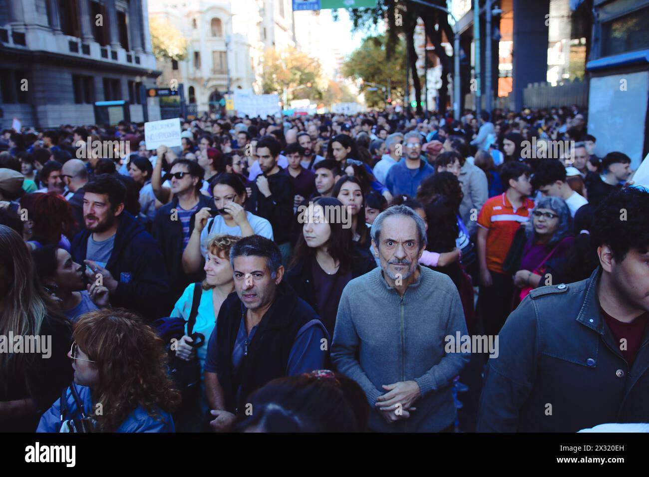 Buenos Aires, Argentina. 23 aprile 2024. I manifestanti si riuniscono al Congresso Nazionale per protestare contro i tagli al bilancio alle università pubbliche in Argentina ( credito: Néstor J. Beremblum/Alamy Live News Foto Stock