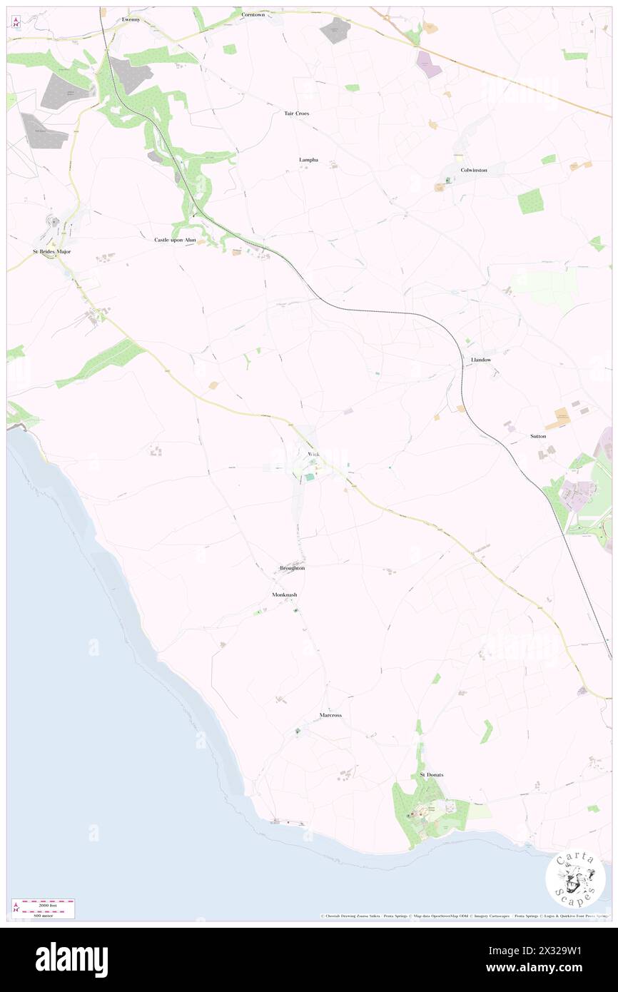 Wick, vale of Glamorgan, GB, Regno Unito, Galles, N 51 26' 17'', S 3 33' 3'', MAP, Cartascapes Map pubblicata nel 2024. Esplora Cartascapes, una mappa che rivela i diversi paesaggi, culture ed ecosistemi della Terra. Viaggia attraverso il tempo e lo spazio, scoprendo l'interconnessione del passato, del presente e del futuro del nostro pianeta. Foto Stock