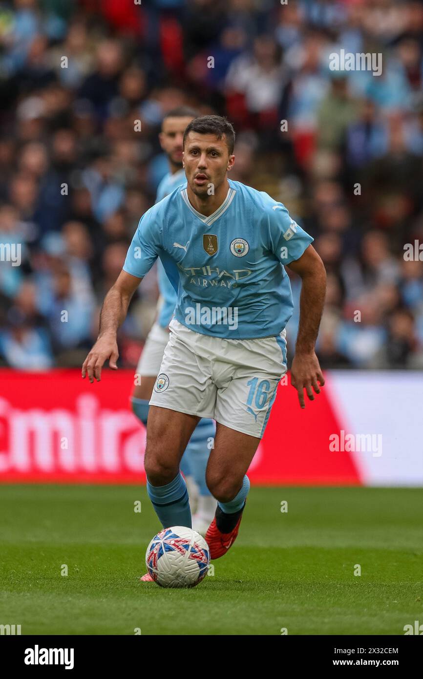 Rodri of Manchester City - Manchester City vs Chelsea, la semifinale della Coppa degli Emirati Arabi, Wembley Stadium, Londra, Regno Unito - 20 aprile 2024 Foto Stock