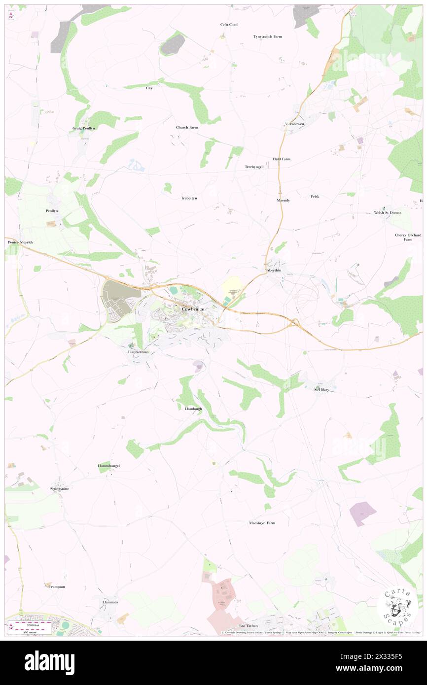 Cowbridge con Llanblethian, vale of Glamorgan, GB, Regno Unito, Galles, N 51 27' 35'', S 3 26' 32'', MAP, Cartascapes Map pubblicata nel 2024. Esplora Cartascapes, una mappa che rivela i diversi paesaggi, culture ed ecosistemi della Terra. Viaggia attraverso il tempo e lo spazio, scoprendo l'interconnessione del passato, del presente e del futuro del nostro pianeta. Foto Stock