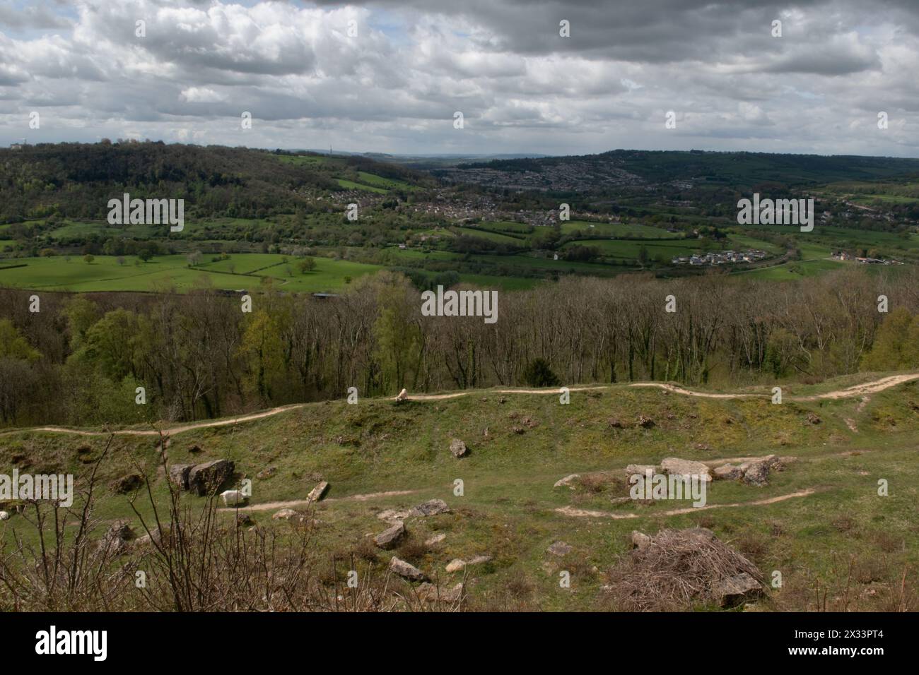 Vista della Avon Valley e Bath da Bathford Hill, Somerset, Inghilterra Foto Stock