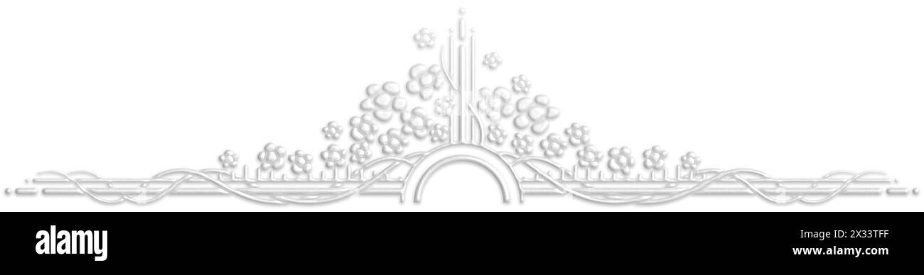 Illustrazione in stile Art Déco che crea un bordo con fiori che sembrano un ornamento in gesso Foto Stock
