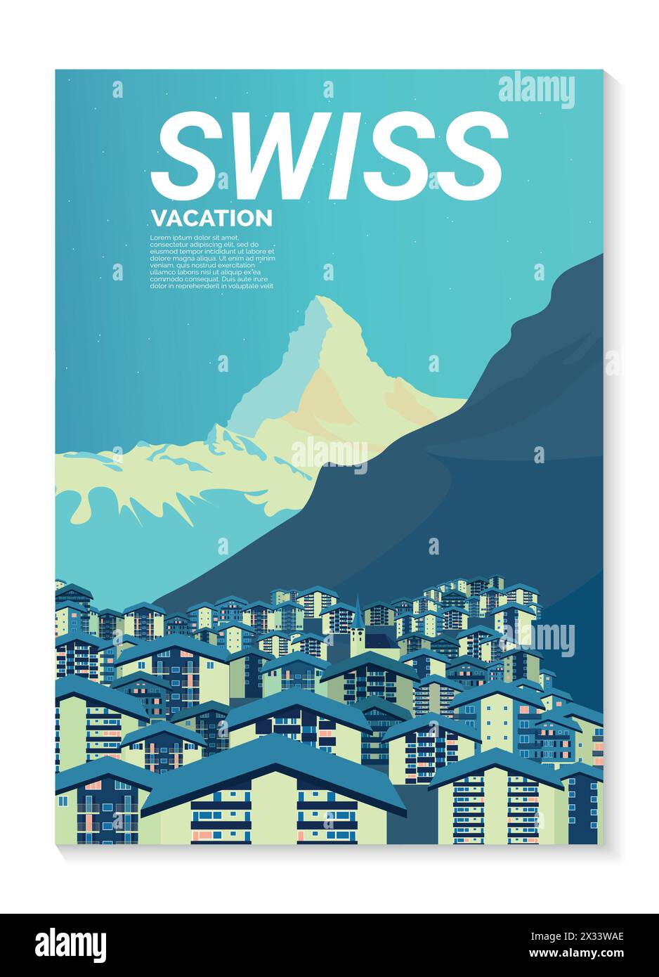 Paesaggi svizzeri: Il Cervino a Zermatt. Vettore per poster, copertine, cartoline Illustrazione Vettoriale