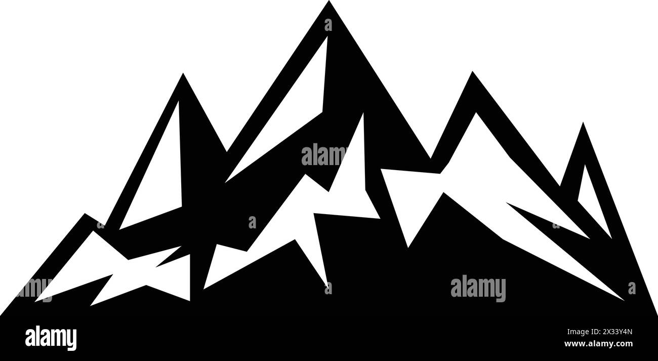 Icona montagna silhouette simbolo vettoriale dell'elemento di design delle colline rocciose in un'illustrazione pittogramma di glifi Illustrazione Vettoriale