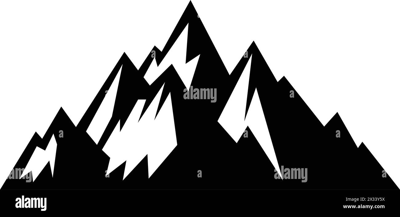 Icona montagna silhouette simbolo vettoriale dell'elemento di design delle colline rocciose in un'illustrazione pittogramma di glifi Illustrazione Vettoriale