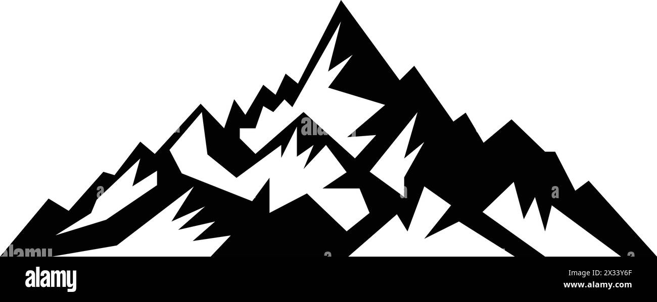 Icona montagna silhouette simbolo vettoriale dell'elemento di design delle colline rocciose in un'illustrazione pittogramma di glifi Illustrazione Vettoriale