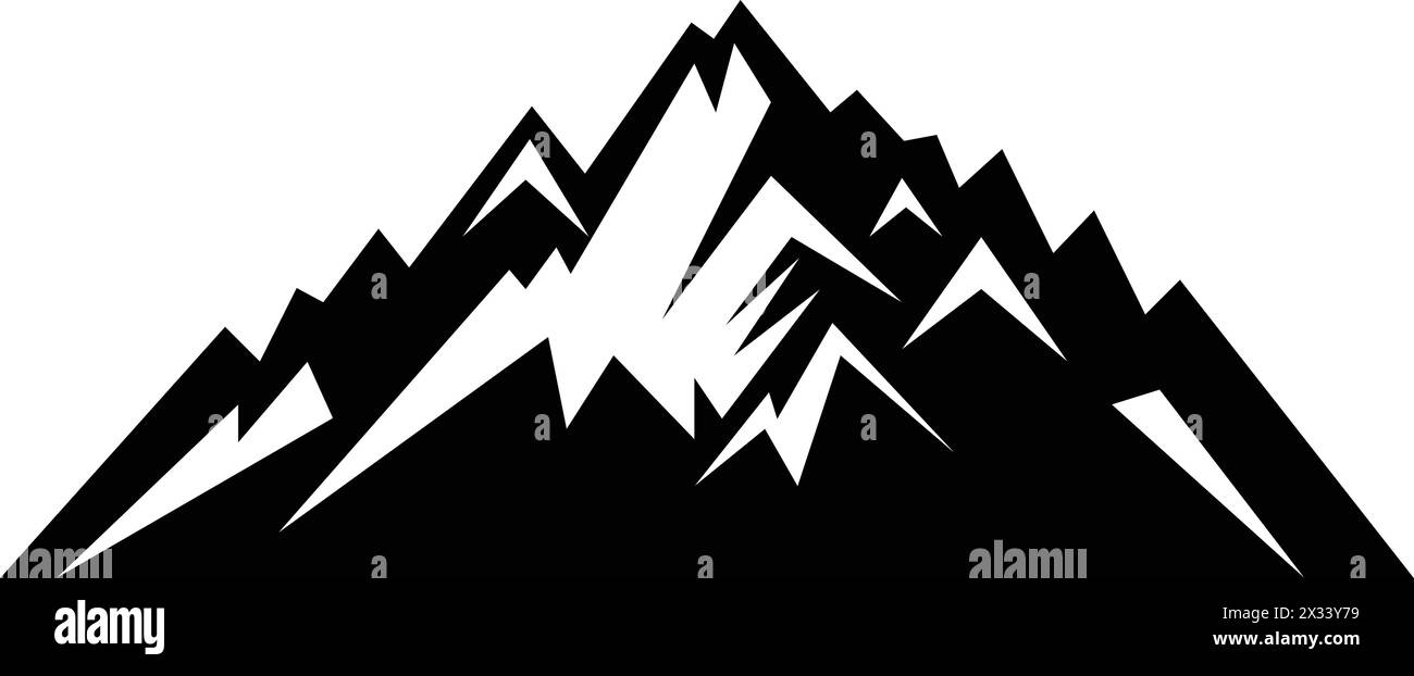 Icona montagna silhouette simbolo vettoriale dell'elemento di design delle colline rocciose in un'illustrazione pittogramma di glifi Illustrazione Vettoriale