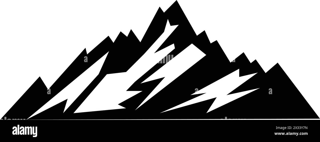 Icona montagna silhouette simbolo vettoriale dell'elemento di design delle colline rocciose in un'illustrazione pittogramma di glifi Illustrazione Vettoriale