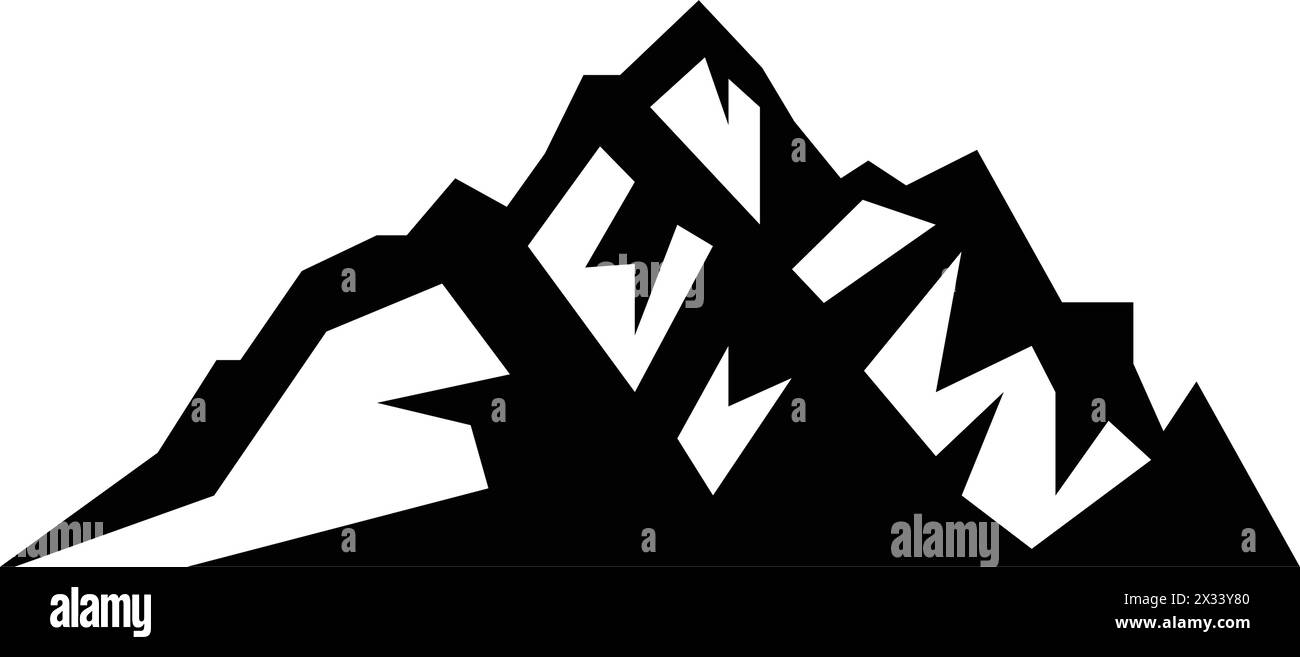 Icona montagna silhouette simbolo vettoriale dell'elemento di design delle colline rocciose in un'illustrazione pittogramma di glifi Illustrazione Vettoriale