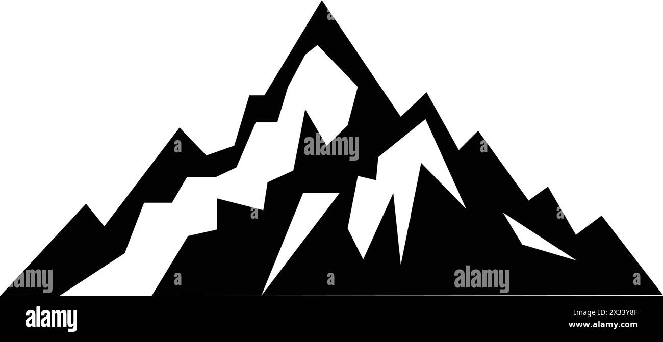 Icona montagna silhouette simbolo vettoriale dell'elemento di design delle colline rocciose in un'illustrazione pittogramma di glifi Illustrazione Vettoriale