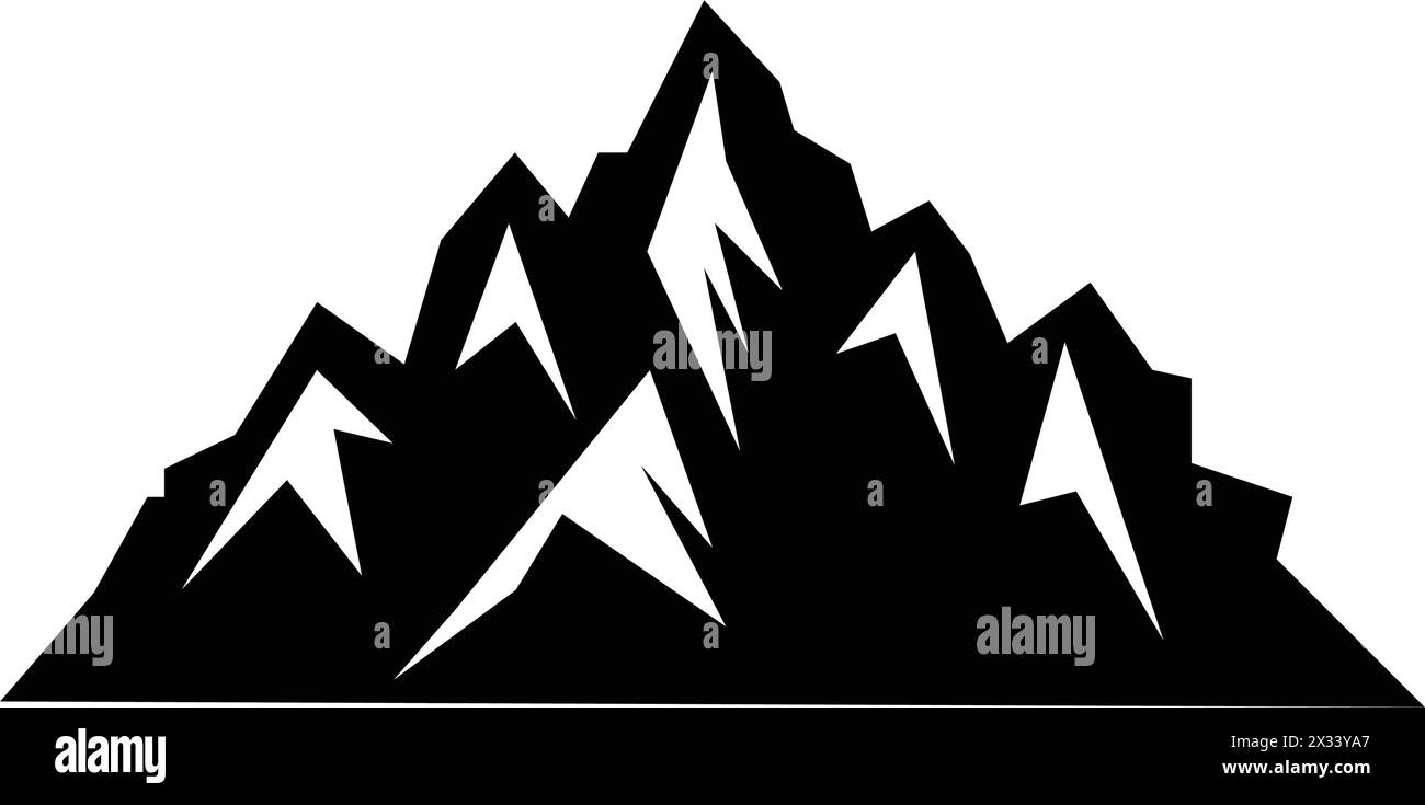 Icona montagna silhouette simbolo vettoriale dell'elemento di design delle colline rocciose in un'illustrazione pittogramma di glifi Illustrazione Vettoriale
