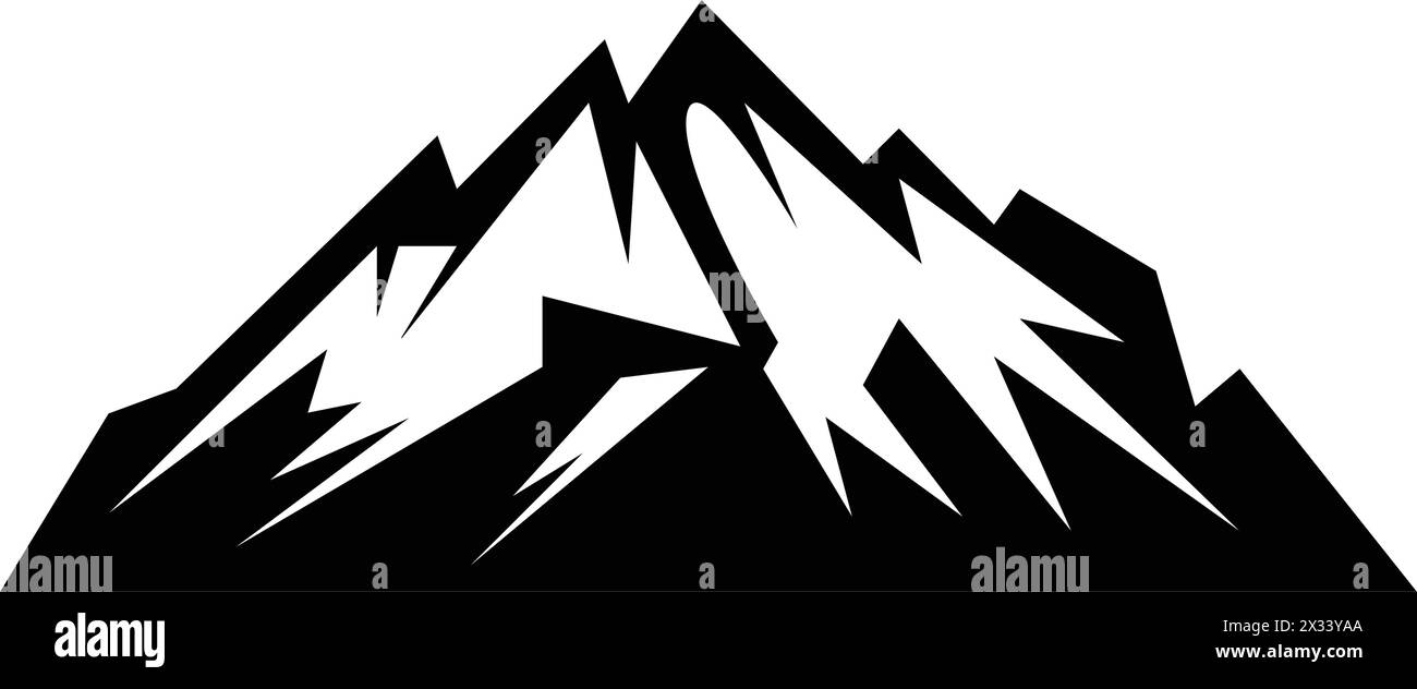 Icona montagna silhouette simbolo vettoriale dell'elemento di design delle colline rocciose in un'illustrazione pittogramma di glifi Illustrazione Vettoriale