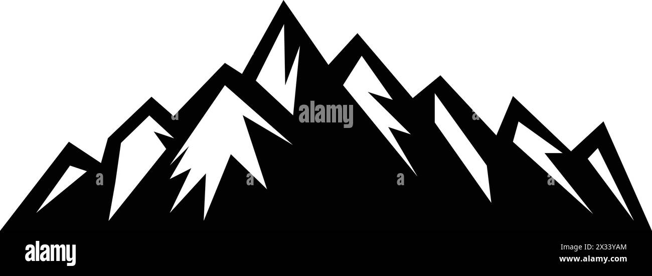 Icona montagna silhouette simbolo vettoriale dell'elemento di design delle colline rocciose in un'illustrazione pittogramma di glifi Illustrazione Vettoriale