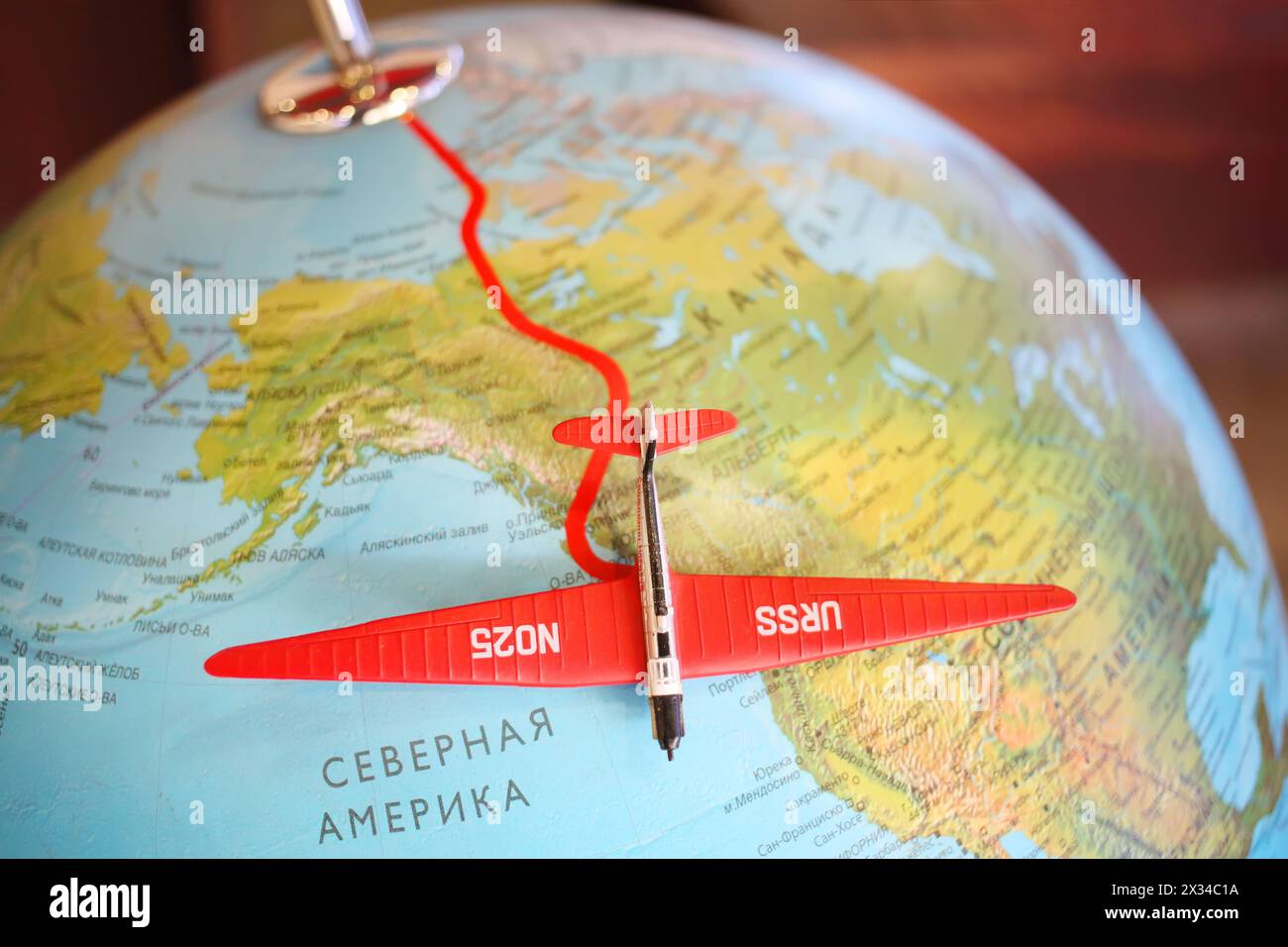 MOSCA, RUSSIA - 21 giugno 2014: Itinerario Stalin. Volo non-stop: Mosca - Udd Island - volo non-stop di aviatori sovietici attraverso il Polo Nord. Foto Stock
