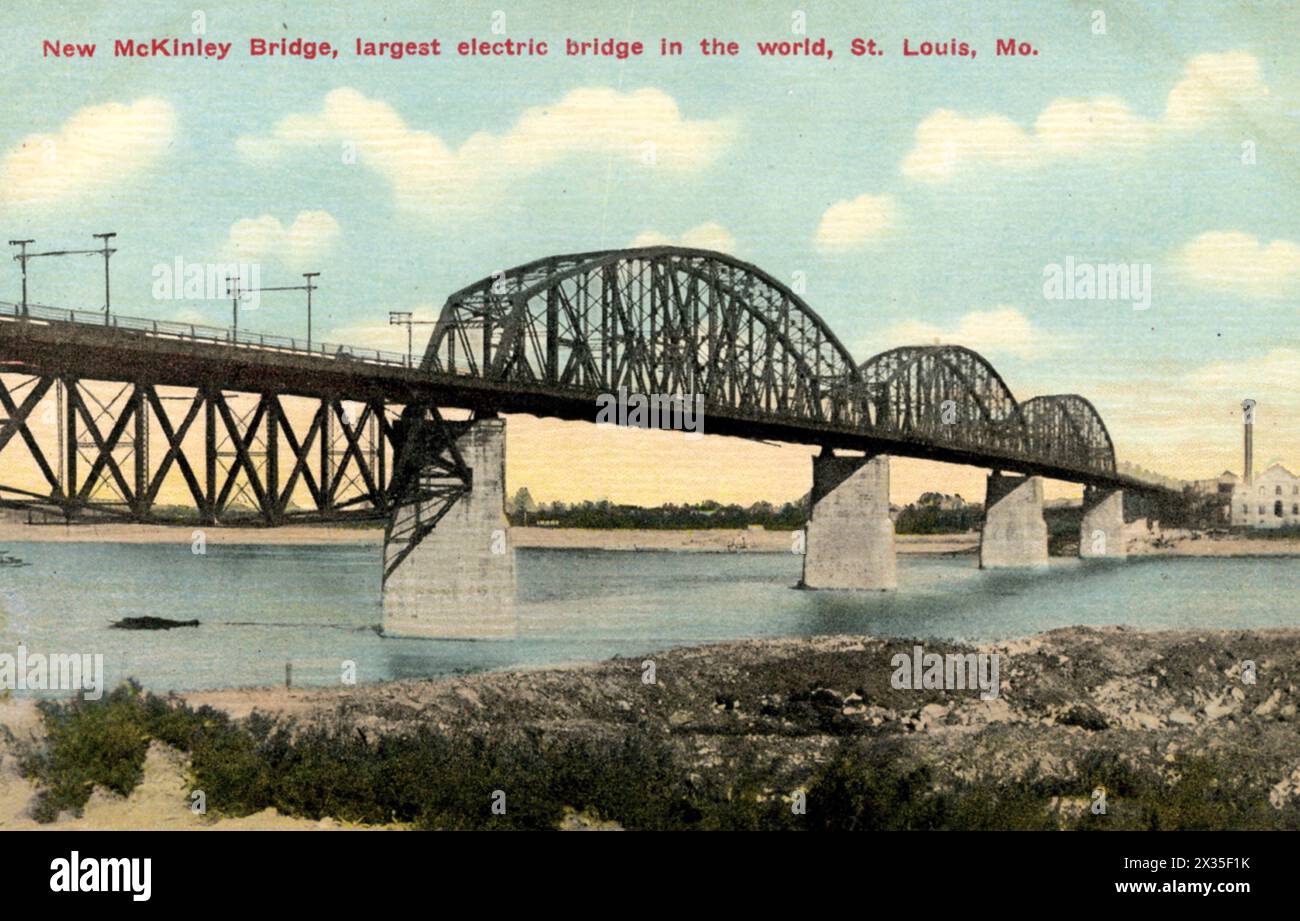 Nuovo McKinley Bridge, il più grande ponte elettrico del mondo, St. Louis, data di pubblicazione Mo 1910 Foto Stock