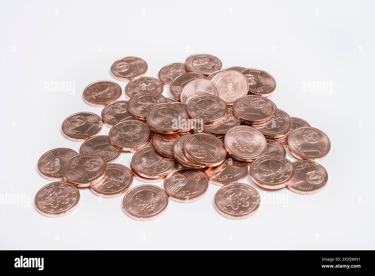 monete da 1 cent, piccolo cambio, soldi di rame Foto Stock