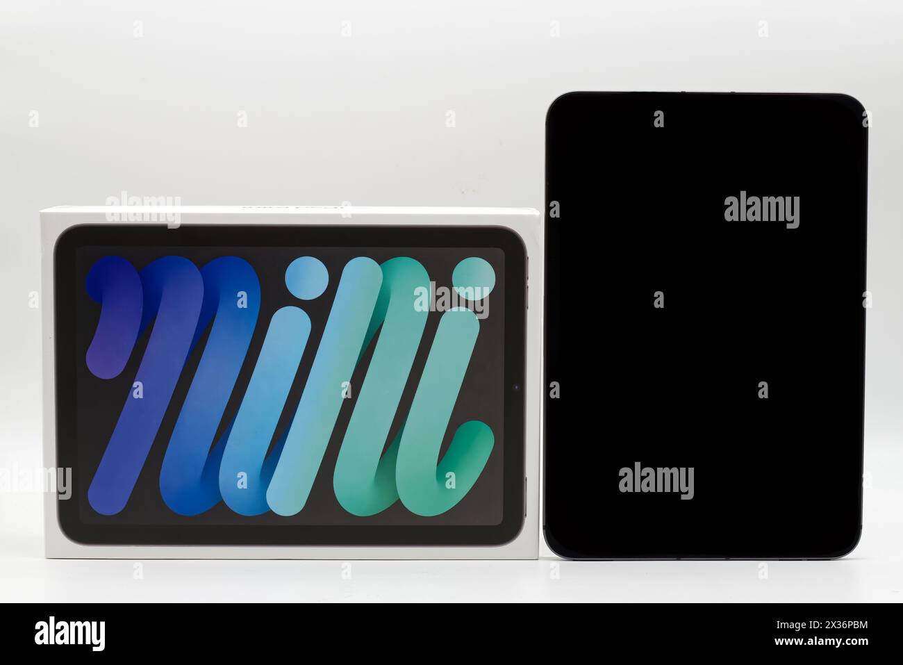 IPad Mini di Apple Inc. Isolato su sfondo bianco. Foto Stock