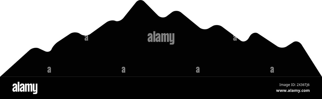 Icona silhouette montagna simbolo vettoriale dell'elemento di design delle colline rocciose in un'illustrazione pittogramma di glifi Illustrazione Vettoriale