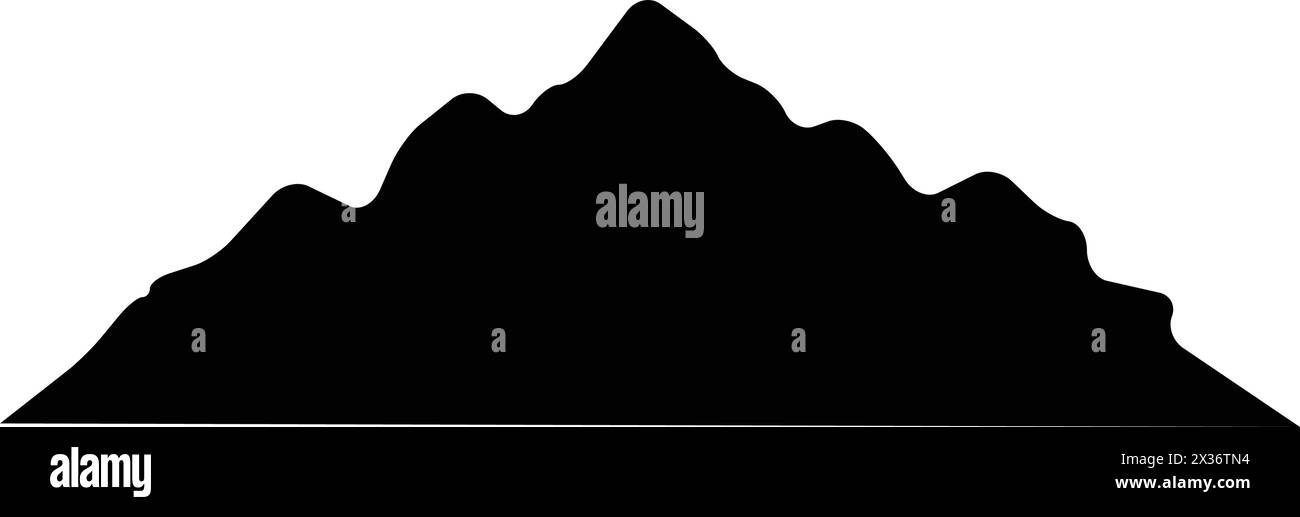 Icona silhouette montagna simbolo vettoriale dell'elemento di design delle colline rocciose in un'illustrazione pittogramma di glifi Illustrazione Vettoriale