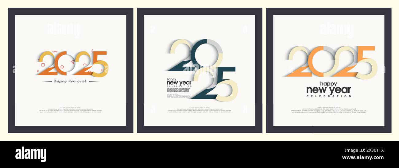 Buon anno 2025 con il logo tipografico. festeggiamenti per il nuovo anno 2025. Design vettoriale premium per banner, poster e festeggiamenti per il nuovo anno 2025. Illustrazione Vettoriale