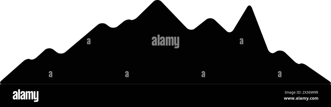 Icona silhouette montagna simbolo vettoriale dell'elemento di design delle colline rocciose in un'illustrazione pittogramma di glifi Illustrazione Vettoriale