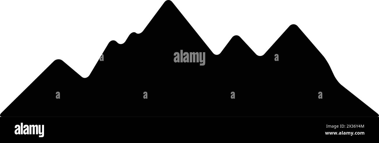 Icona silhouette montagna simbolo vettoriale dell'elemento di design delle colline rocciose in un'illustrazione pittogramma di glifi Illustrazione Vettoriale