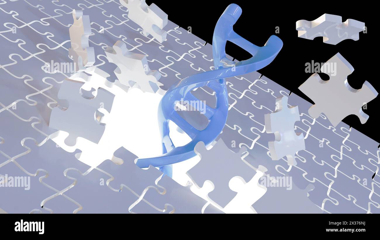 Rendering 3d di elica DNA e puzzle Foto Stock Rendering 3d di elica DNA e puzzle Foto Stock