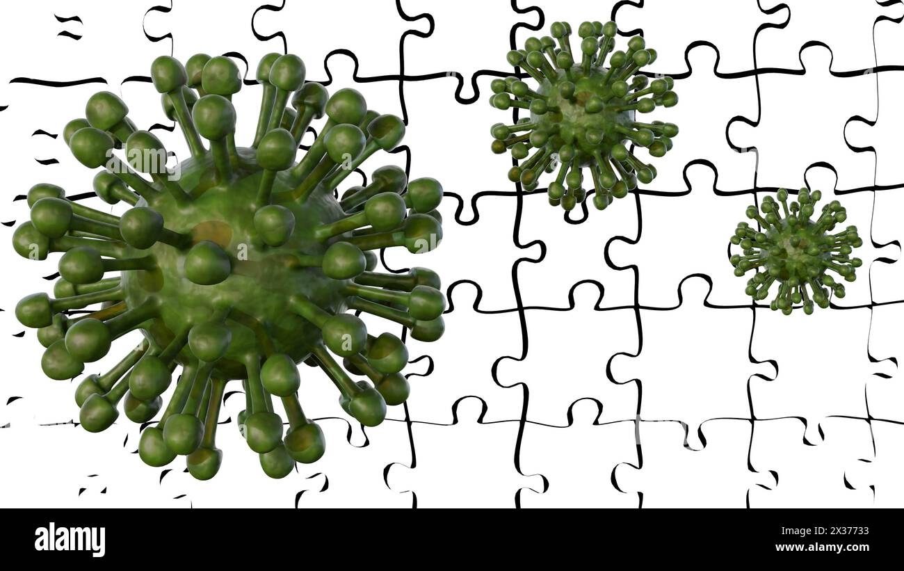 rendering 3d di tipo avvolto di virus con puzzle pezzi Foto Stock