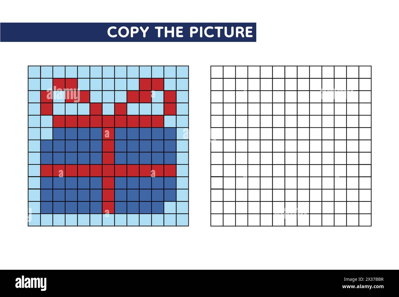 Copiare l'immagine. Regalo di Natale, libro da colorare. Gioco educativo per bambini. Illustrazione vettoriale. Pixel art. Foto Stock