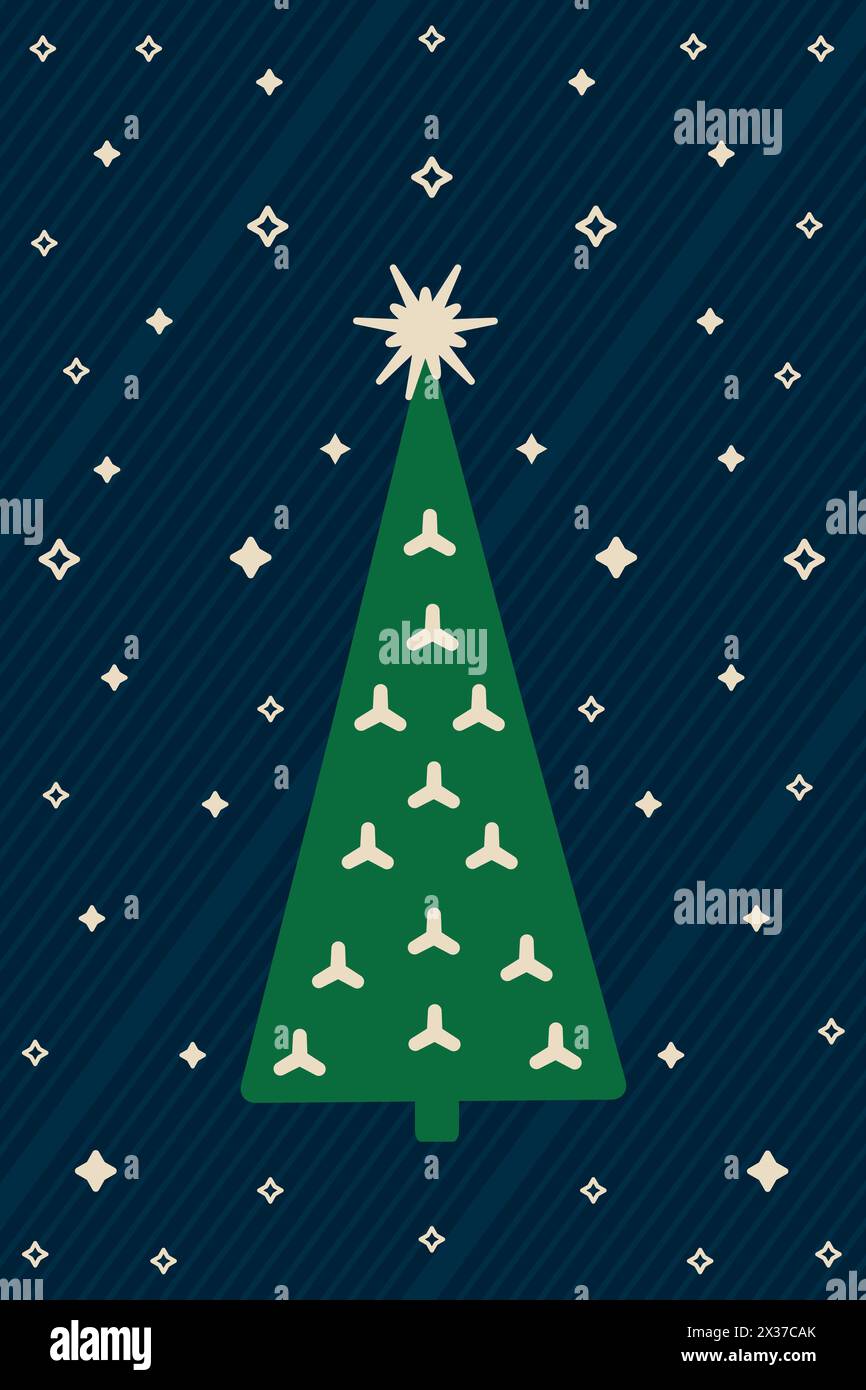 Disegni di biglietti di Natale con albero di Natale. Modello Magic Christmas Card. Segnalibro, cartolina. Foto Stock