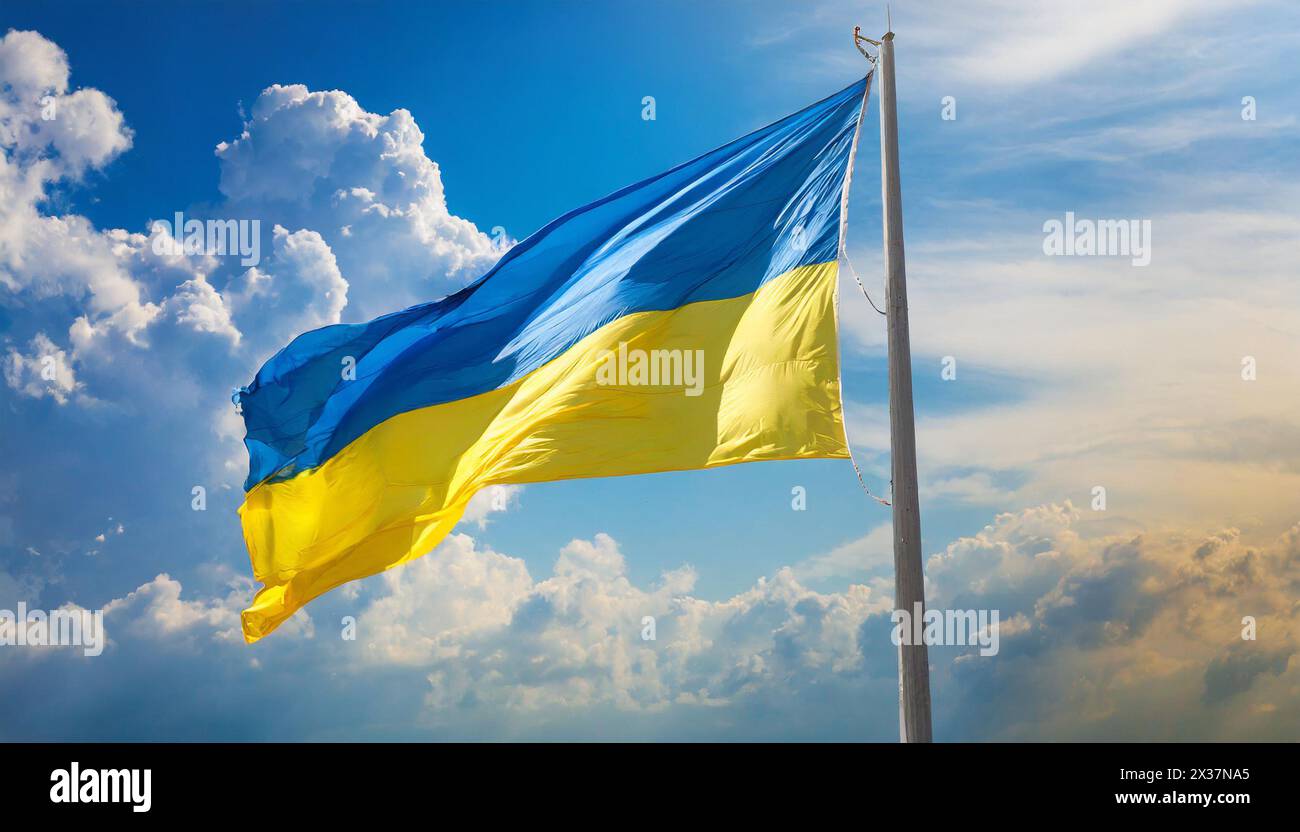 Die Fahne der Ukraine lusinga im Wind Foto Stock