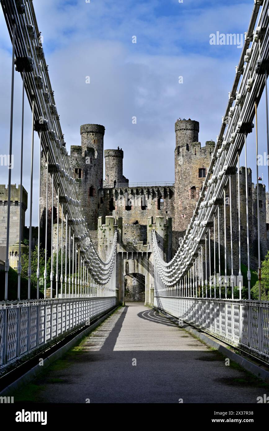 Intorno al Regno Unito - Conwy Suspension Bridge, Conwy, Galles del Nord Foto Stock