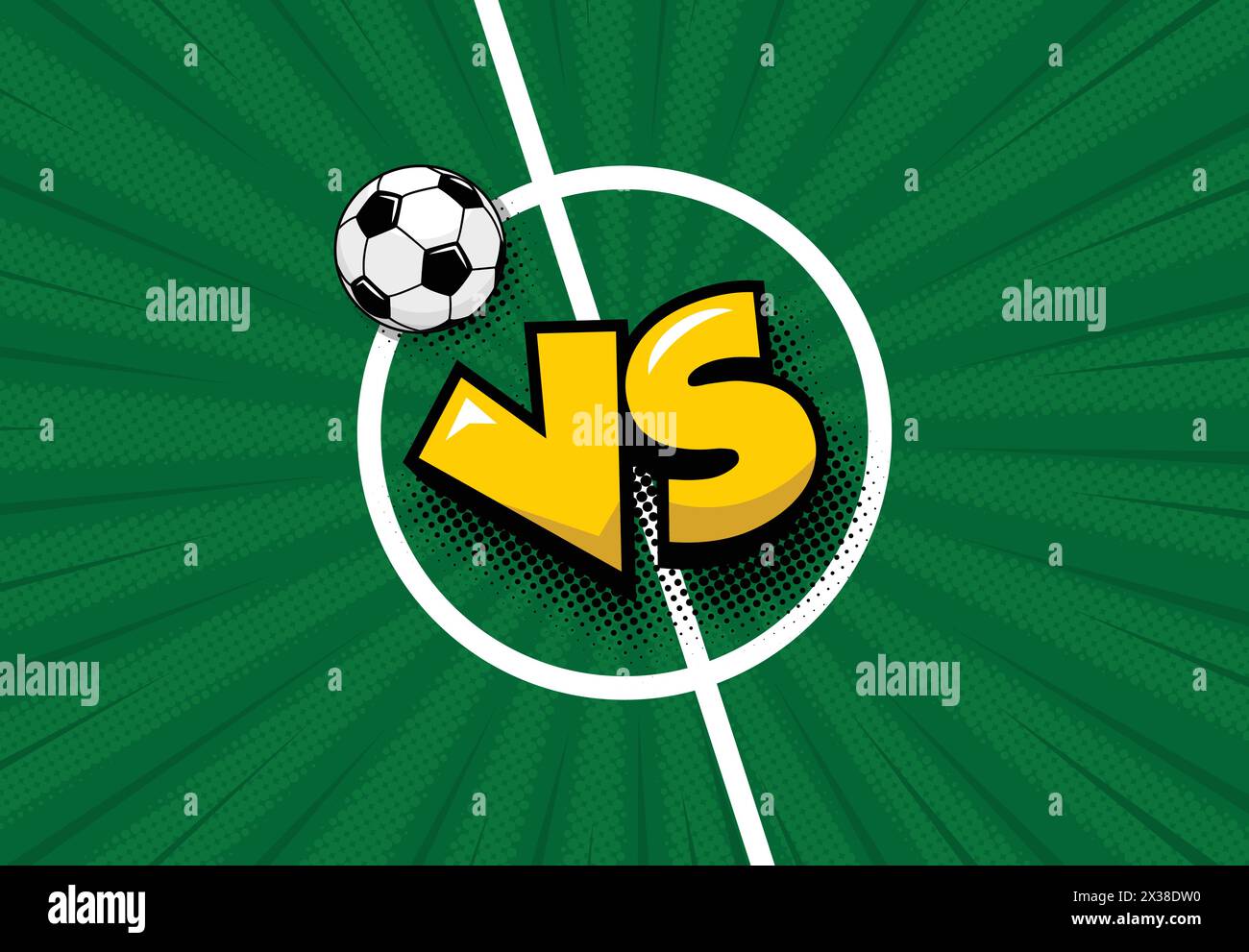VS su campo da calcio texture con pallone da calcio. Contro la battaglia del torneo. Sfondo del modello vettoriale Illustrazione Vettoriale