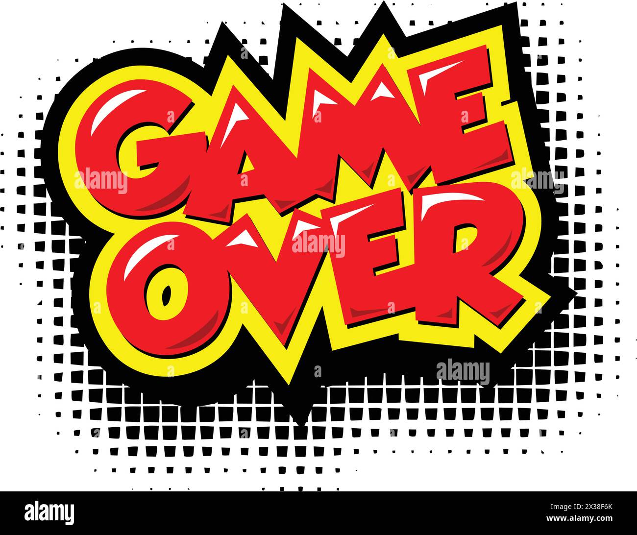 Icona Game Over per il gioco dell'interfaccia utente. Intestazione del disegno del cartone animato vettoriale su sfondo trasparente Illustrazione Vettoriale