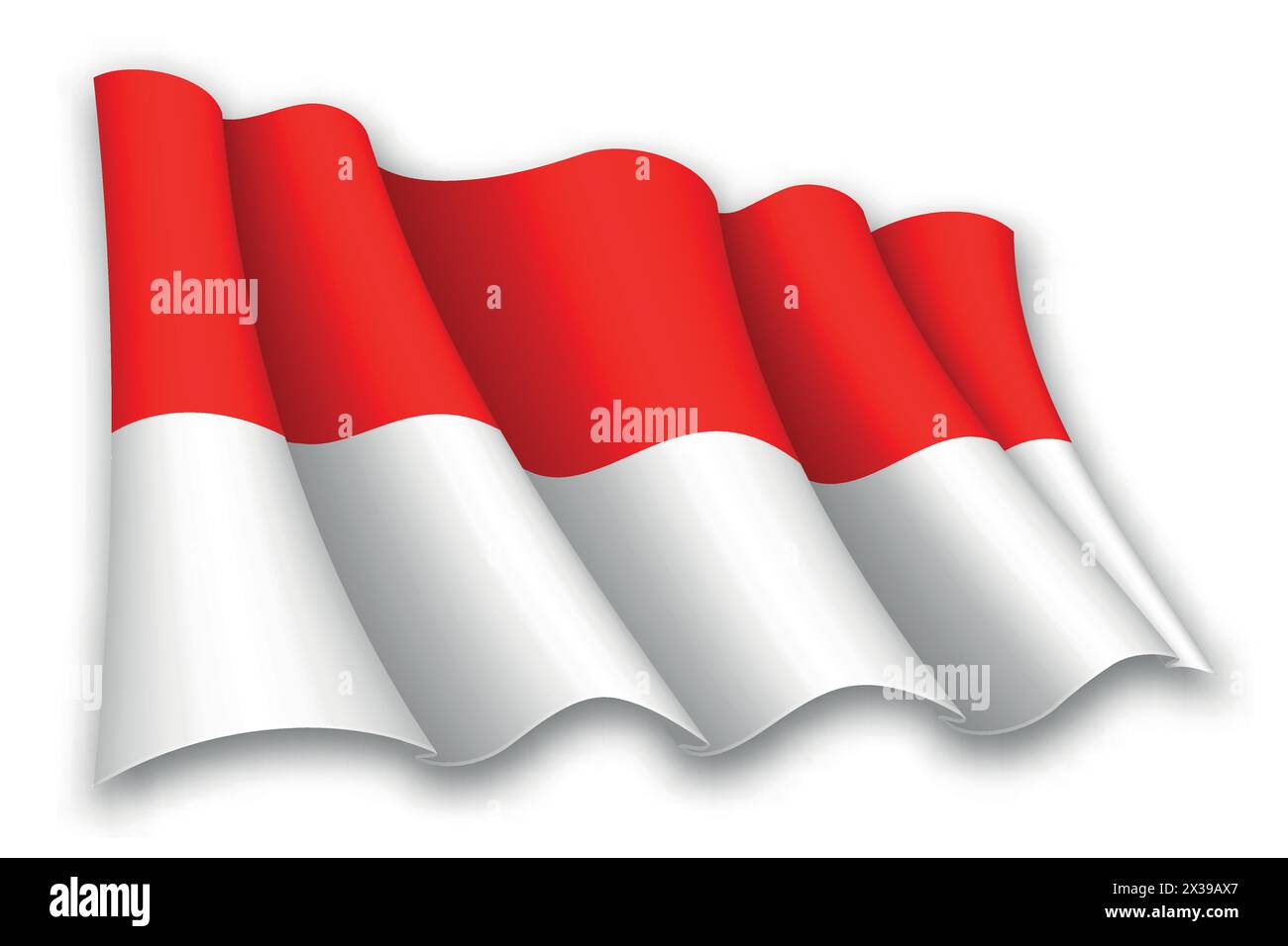 Realistica bandiera ondeggiante dell'Indonesia isolata su sfondo bianco Illustrazione Vettoriale
