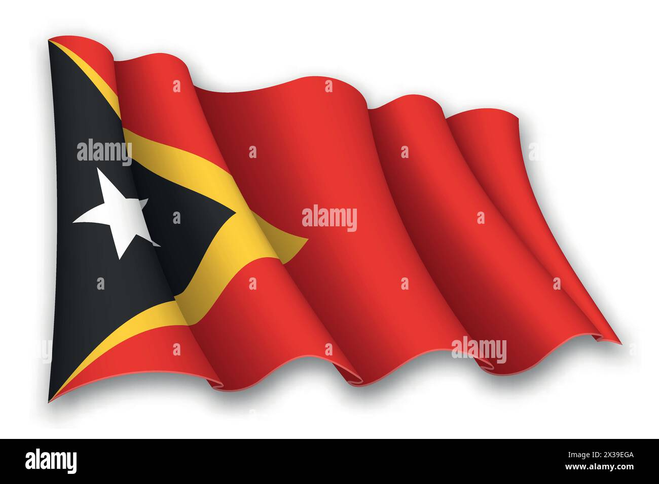Realistica bandiera di Timor Est isolata su sfondo bianco Illustrazione Vettoriale
