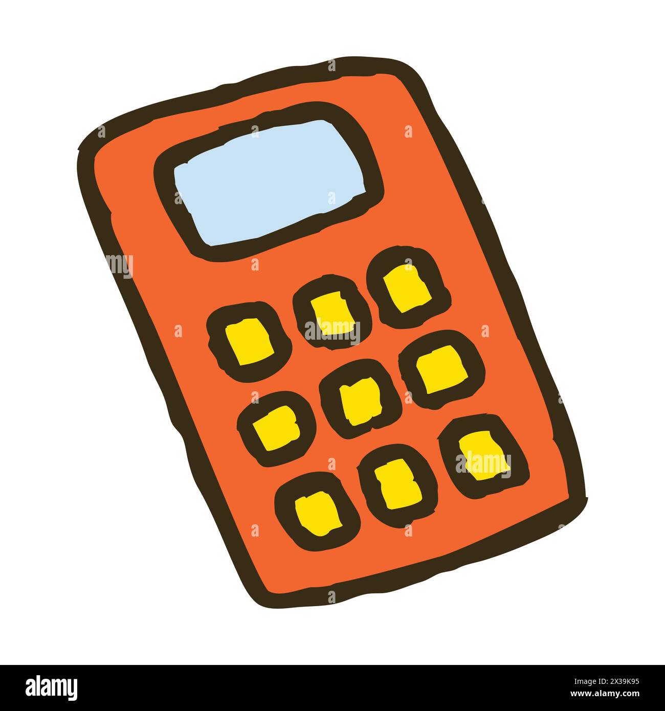 Icona calcolatrice Doodle. Simbolo colorato del dispositivo di calcolo disegnato a mano Illustrazione Vettoriale