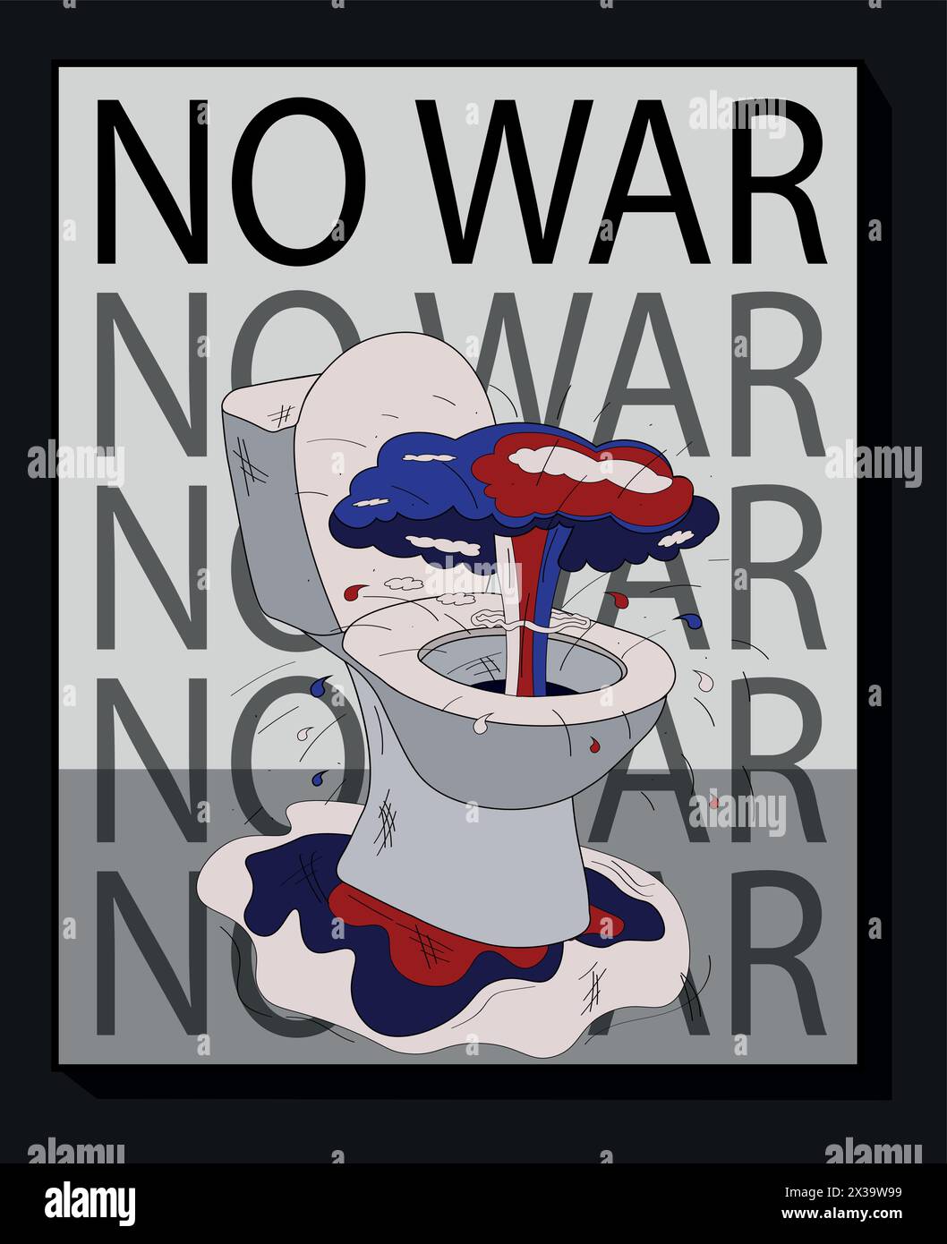 Niente guerra, bagno con funghi nucleari, impero russo. Illustrazione Illustrazione Vettoriale