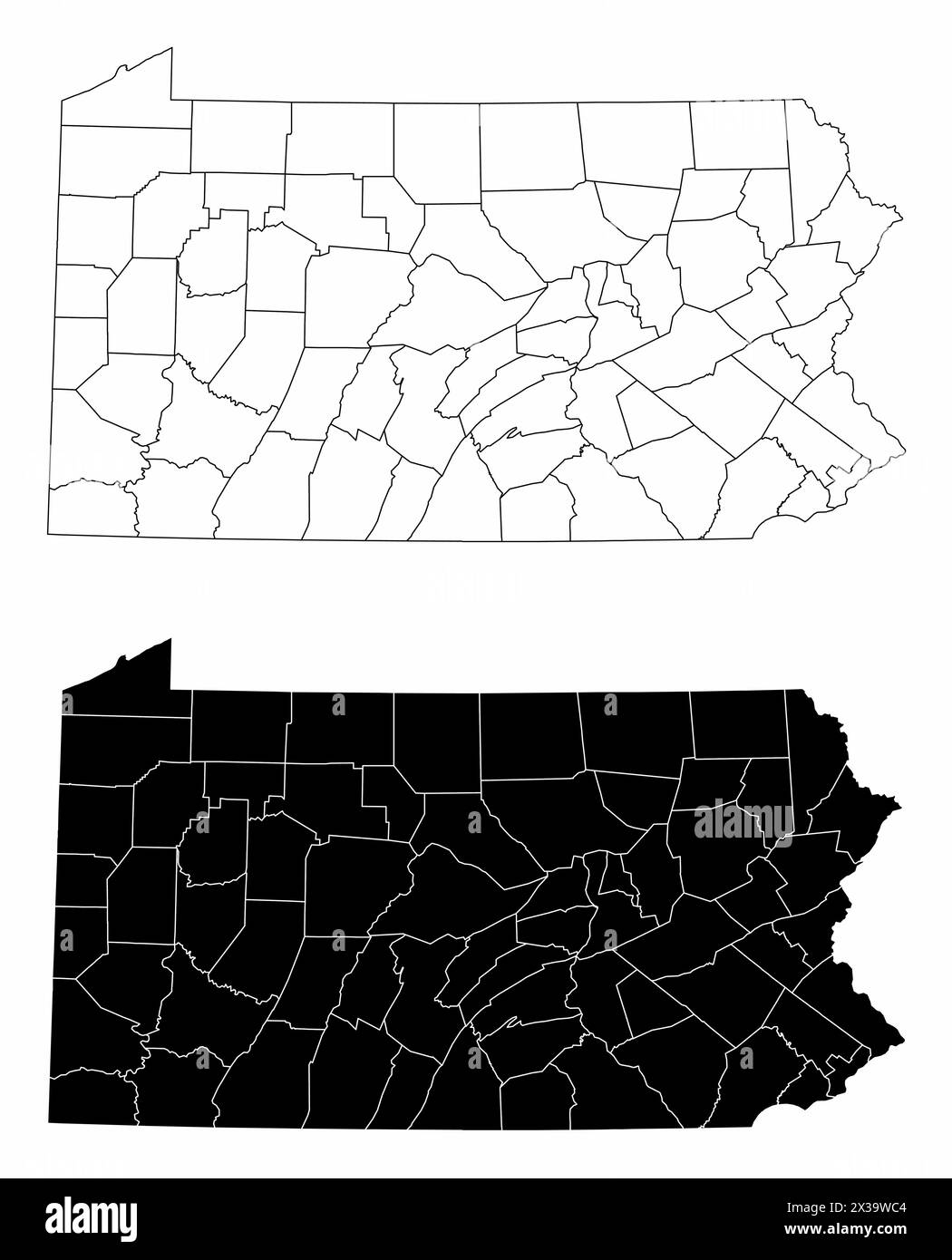Le mappe amministrative in bianco e nero della Pennsylvania, Stati Uniti Illustrazione Vettoriale