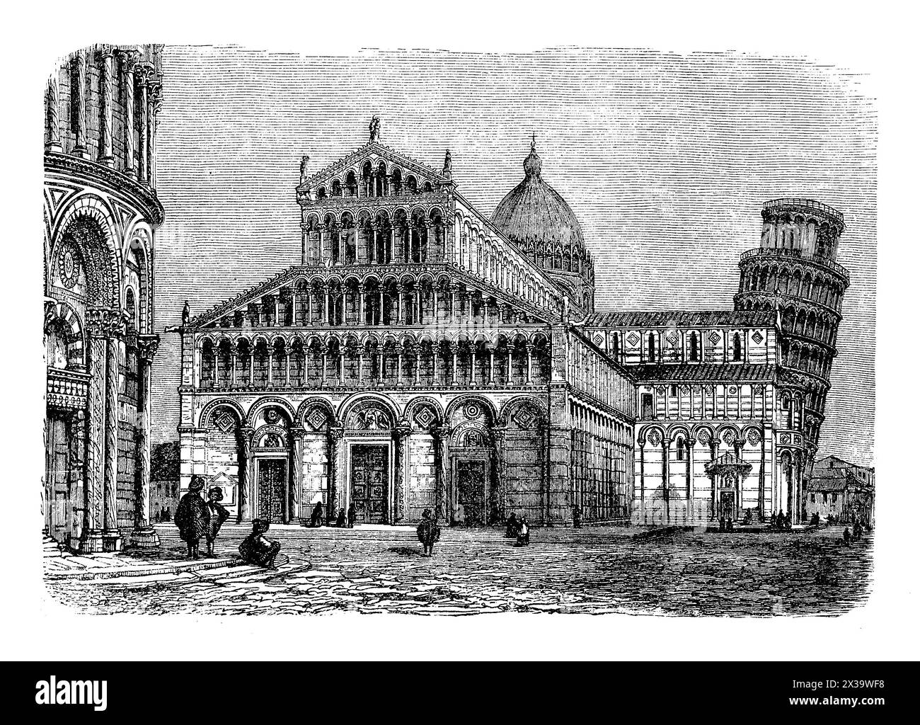 La Cattedrale di Pisa, situata nell'iconica Piazza dei Miracoli a Pisa, è un esempio di architettura romanica. Questa magnifica cattedrale, consacrata nel 1118, presenta una suggestiva facciata con intricati intarsi in marmo e un famoso portico ad arco circolare. L'interno è altrettanto splendido, con vasti mosaici e un soffitto a cassettoni. La cattedrale fa parte di un complesso che comprende la Torre Pendente di Pisa e il Battistero, rendendo l'intera area un centro critico di arte e architettura medievale e un sito patrimonio dell'umanità dell'UNESCO Foto Stock